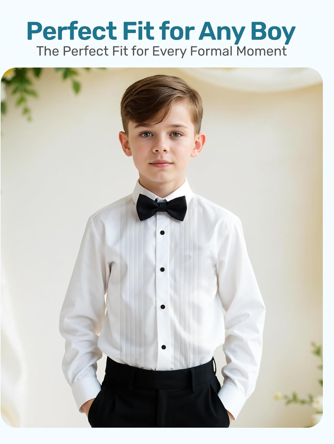 S.H. Churchill & Co. Boy's White Tuxedo Shirt with Bow Tie and Studs - Image 2