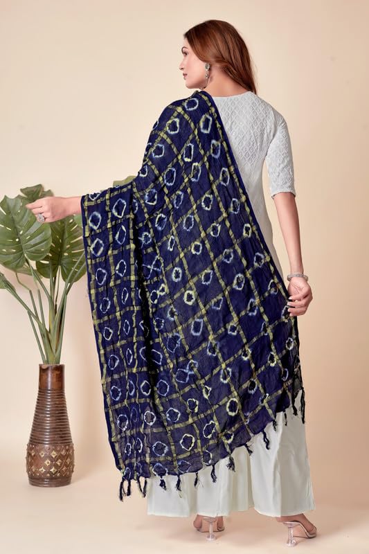Image of Women Bandhani Dupatta | Traditional Chunri Print with Decorative Border | Lightweight Ethnic Stole for Festive and Wedding Wear