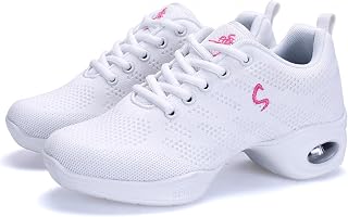 Womens Dance Sneakers Jazz Shoes - Lace-up Walking Trainers Ballroom Outdoor Mesh Split Sole Lightweight Breathable Lady Platform Shoe