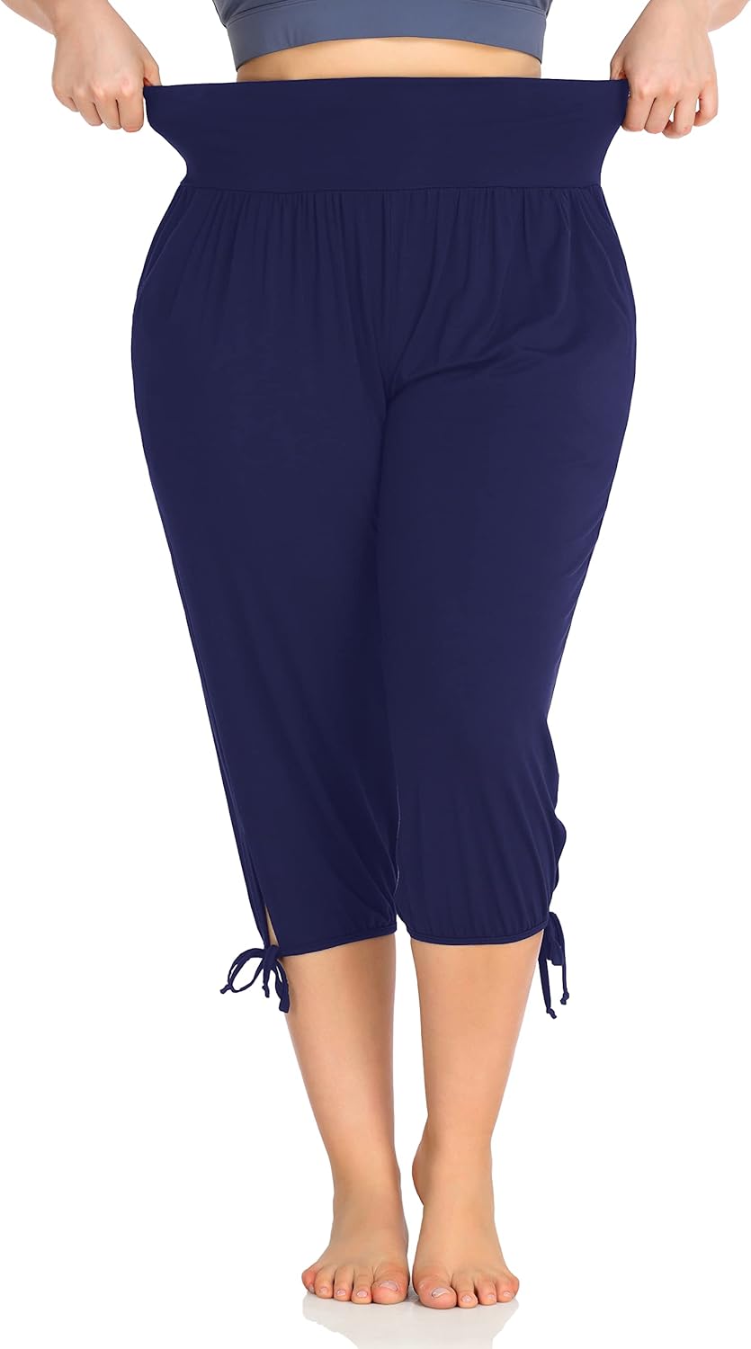 ZERDOCEAN Women's Plus Size Yoga Capri Pants Lounge Indoor Casual Comfy Relaxed Joggers with Pockets - Image 7
