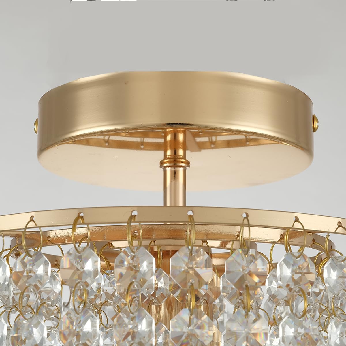 7.8'' E12 Crystal Chandelier Flush Mount, Mini Crystal Ceiling Light Small,Modern Ceiling Light for Hallway Overhead Fixtures Mount