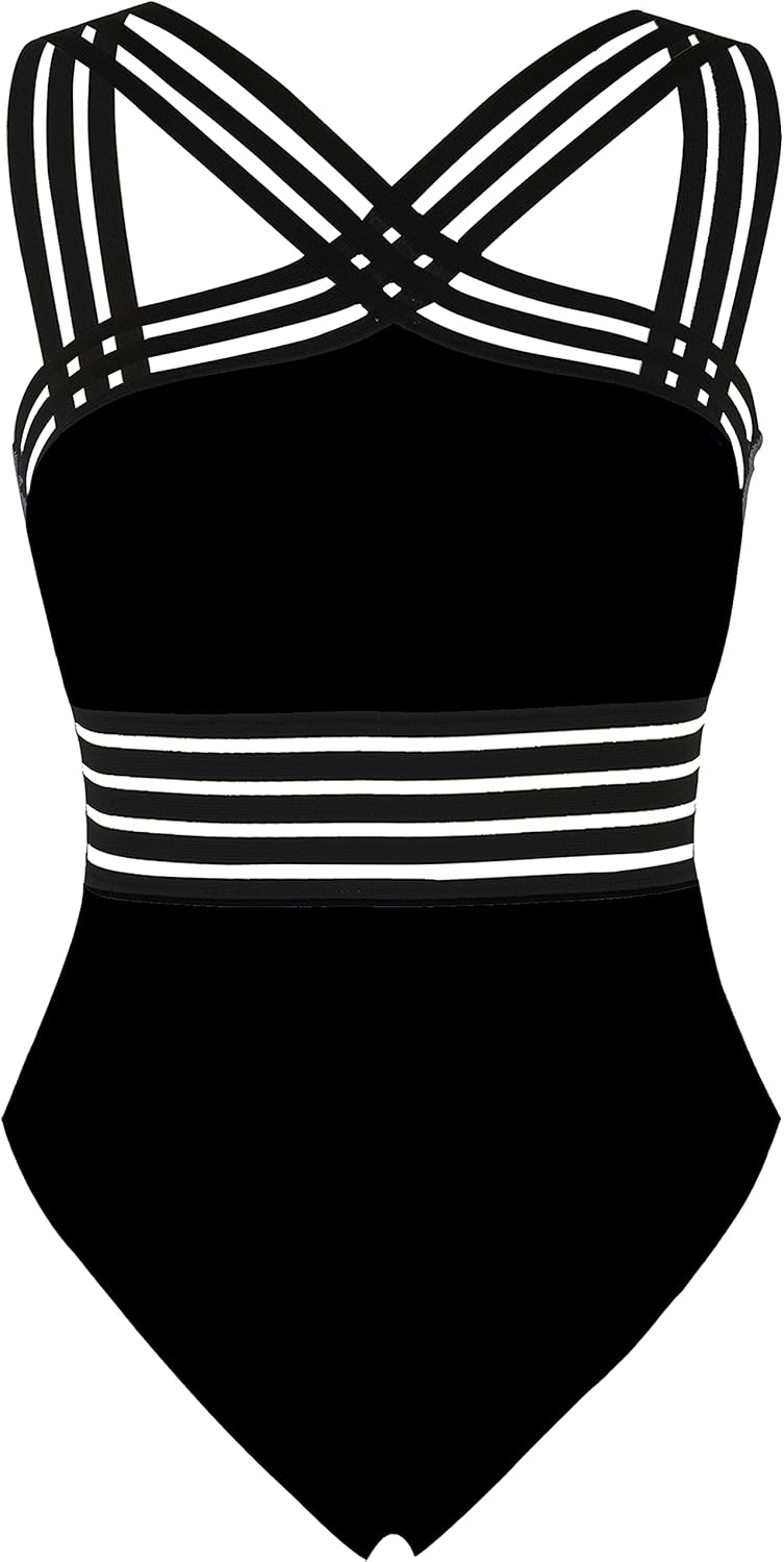 Hilor Women's Tummy Control Swimsuits Slimming One Piece Bathing Suits Front Crossover Swimwear - Image 3