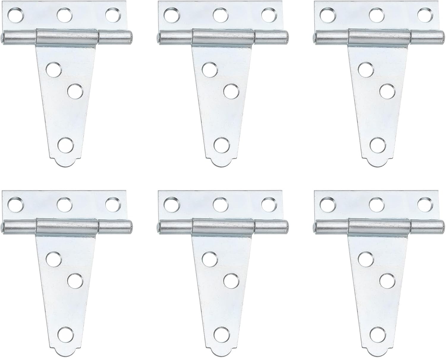 uxcell 6Pcs T-Strap Door Hinges, 2" Wrought Tee Shed Gate Hinges Iron Hardware for Wooden Barn, Fence, Yard Door Hinges (White Zinc)