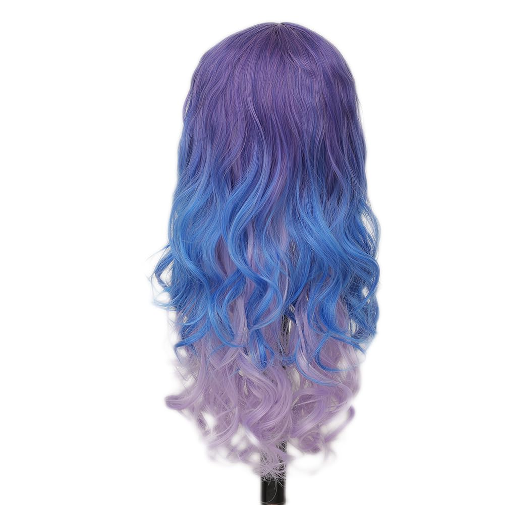 Blue and Purple Curly Women Wigs Long Wave Middle Part Synthetic Wig for Halloween Cosplay Wigs (Mixed Blue) - Image 5