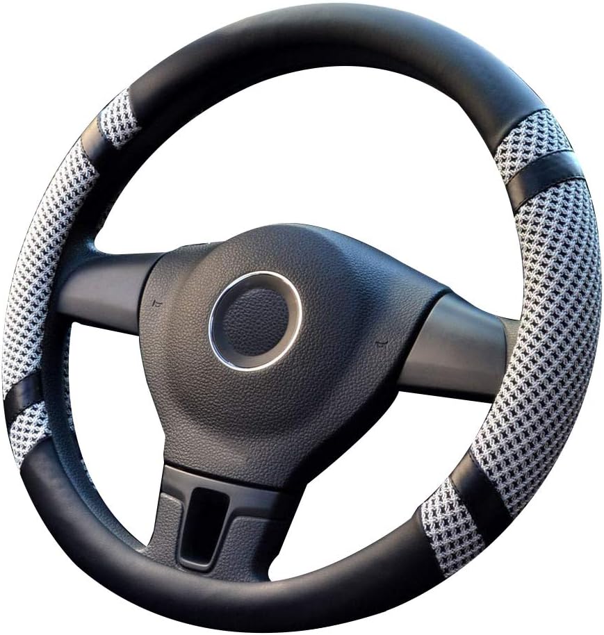 coofig Steering Wheel Cover for Car Universal 15 inch Microfiber Leather Viscose Ice Silk Breathable Anti-Slip (Gray,New Ice Silk)
