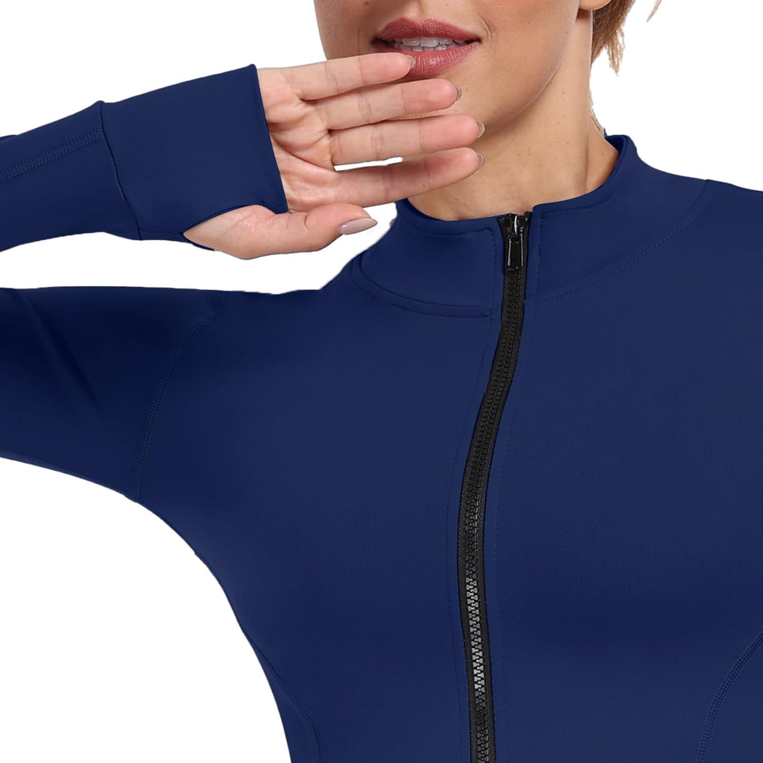 Women's Full Zip Lightweight Running Yoga Slim Fit Cropped Bbl Jacket Workout Sportwear With Thumb Holes - Image 6