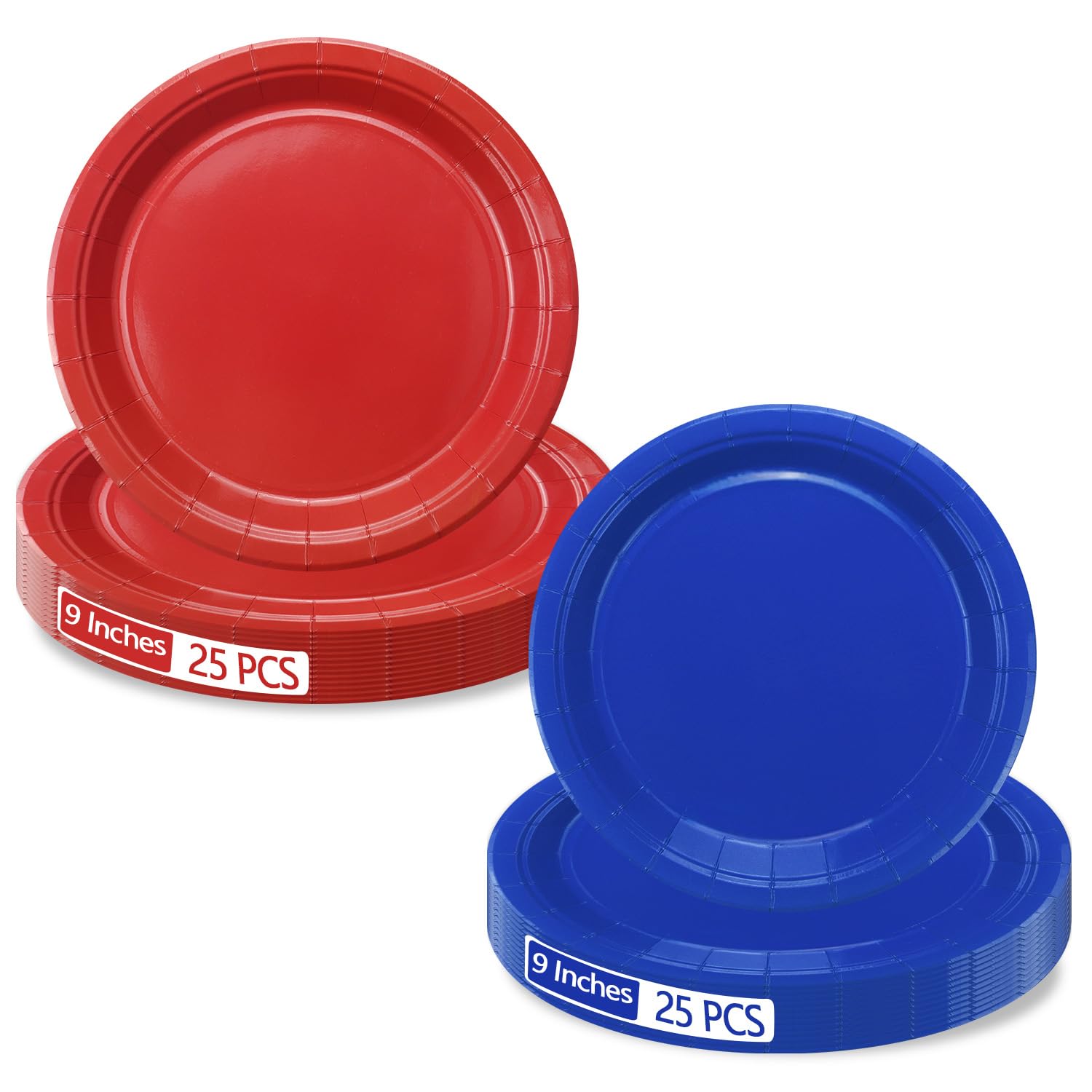 50 Pcs Red and Blue Plates, 9 Inch Disposable Round Paper Dinner Plates โ image 1