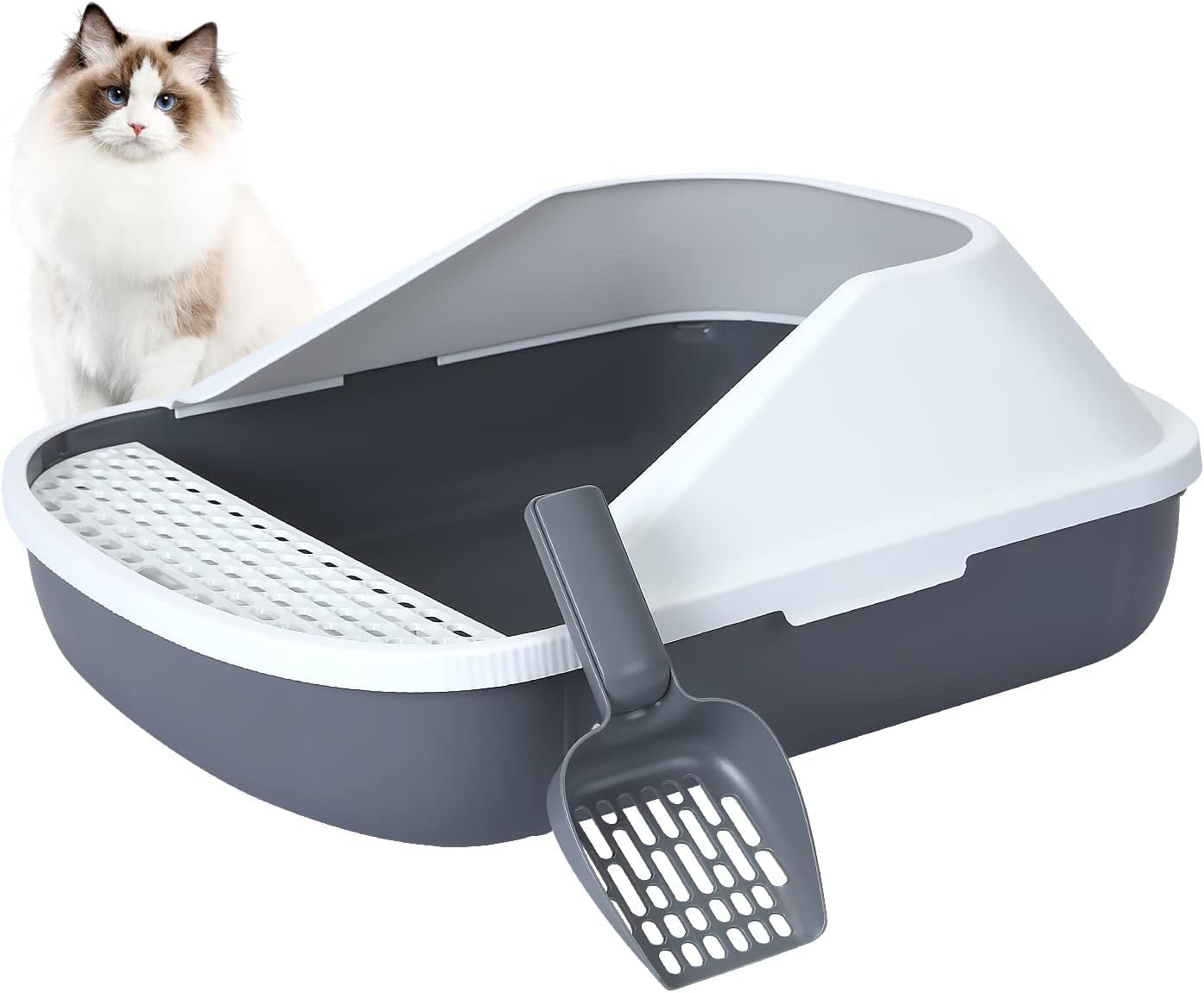VARLNALY Large Open Cat Litter Box, High Sided Cat Litter Pan with Shovel＆Hidden Storage Space, Anti-Splash Litter＆Prevents Urine…