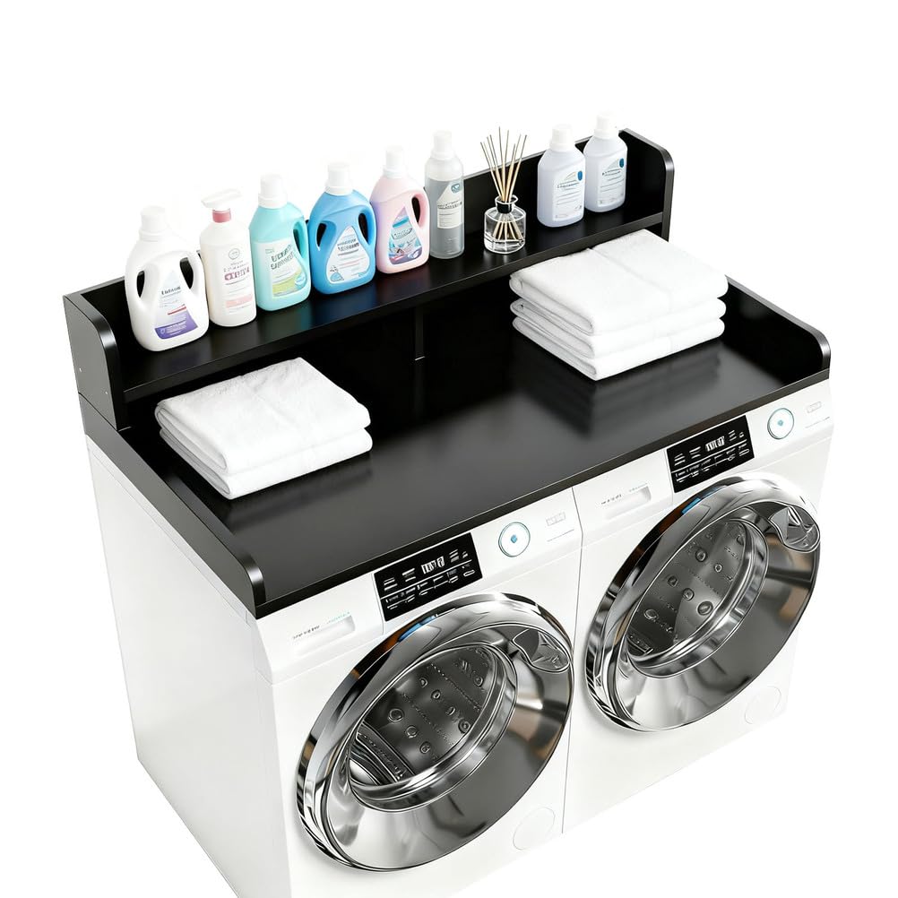 Washer dryer countertop wood washer dryer countertops 2 tier laundry counter over washer and dryer with shelf top for washer and dryer to fold clothes,Black,L54"×W27.5"×H12"