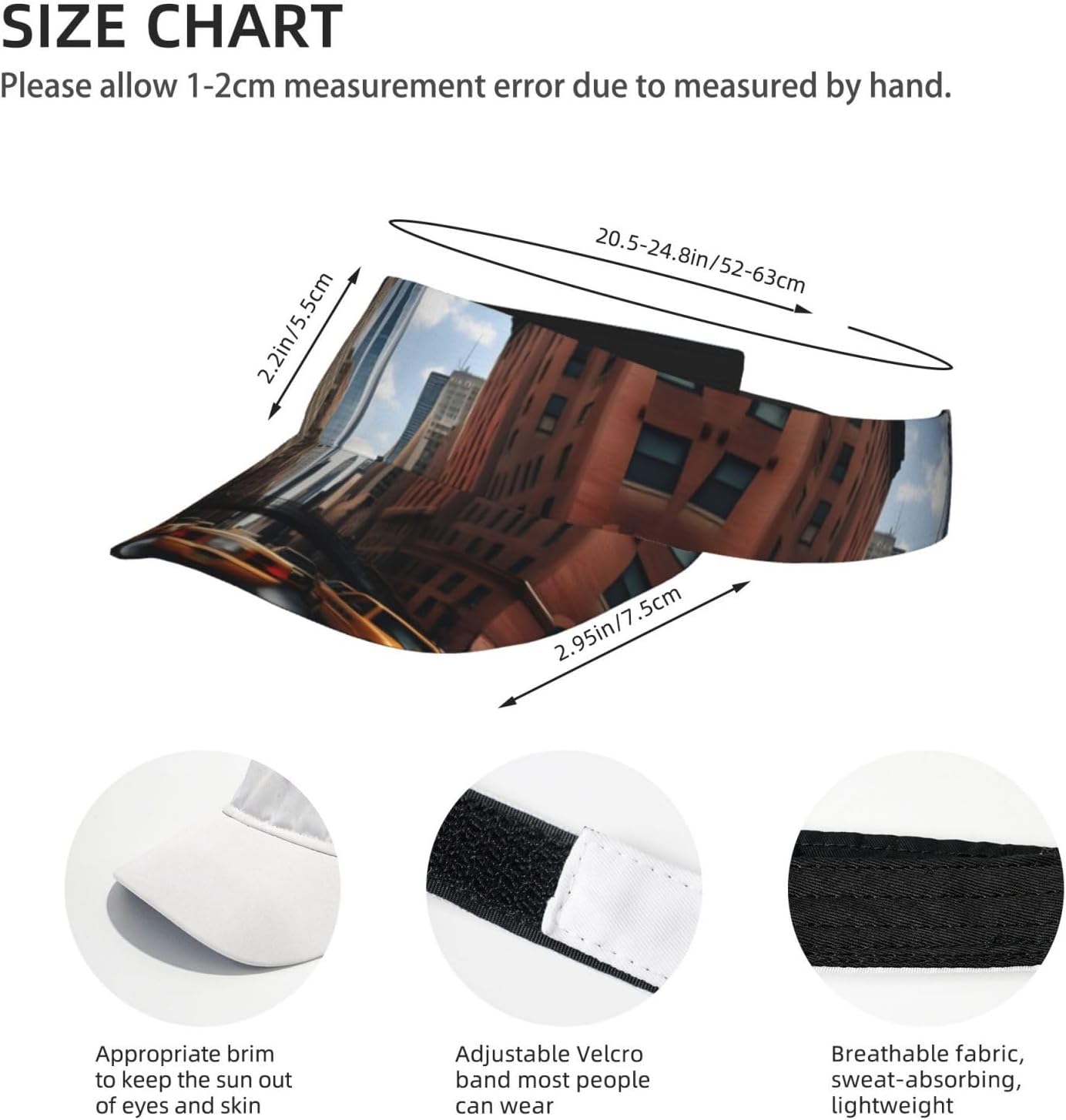 New York Print Foldable Sun Visor Hat Lightweight Adjustable Sun Visor Hat Outdoor Sports Cap for Adults Black