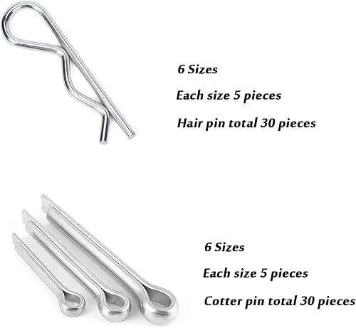 Miniatura 8 de Juego surtido de 60 pasadores de chaveta para el cabello, juego de accesorios de cierre de llave de clip R chapado en zinc para uso en sistema de