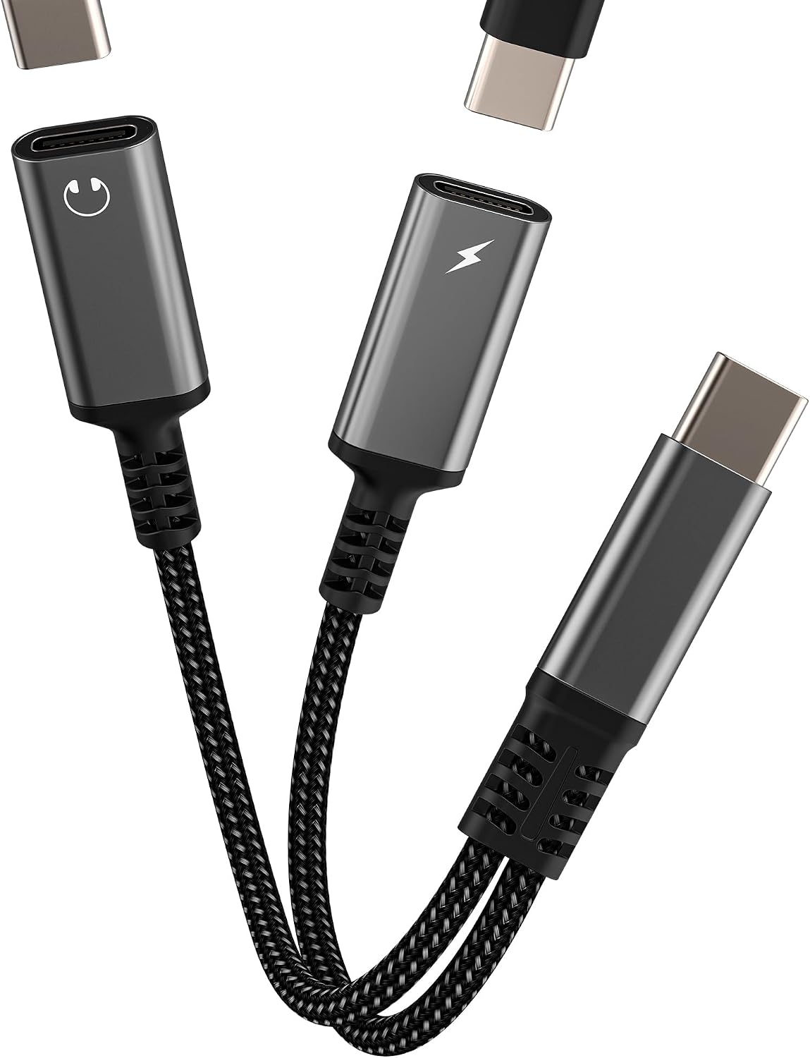 USB C Headphone Adapter (2 in 1) Dual Plug Splitter Type-C Charging Cable PD AUX DAC Audio Cable Socket Connector Dual Port Mobile Headphone Compatible with Samsung for iPhone 15