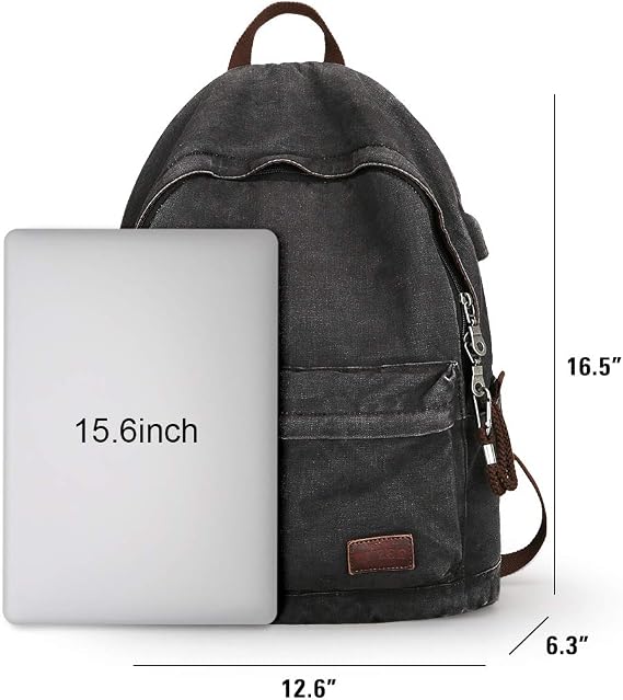 Muzee Canvas School Backpack with 15.6 inch Laptop for Men Women, Lightweight Anti-Theft Travel Daypack College Student Backpack Mit USB Charging Port