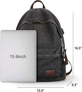 Muzee Canvas School Backpack with 15.6 inch Laptop for Men Women, Lightweight Anti-Theft Travel Daypack College Student Backpack Mit USB Charging Port