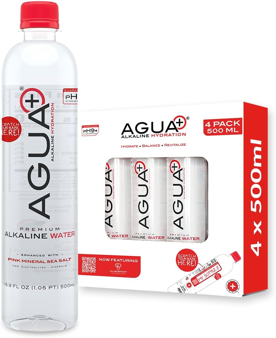 Agua Plus Premium Alkaline Water | 16.9 fl oz Bottles | Count of 4