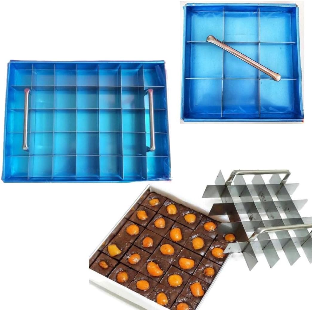 Brownie Cutter With Pan Stainless 100% 6,7,8,9,10,11,12 Inch Heavy duty Baking Tray with Slicer Ensures Perfect Crispy Edges Bakeware Tray (9x9" 9 Pcs., Cutter)
