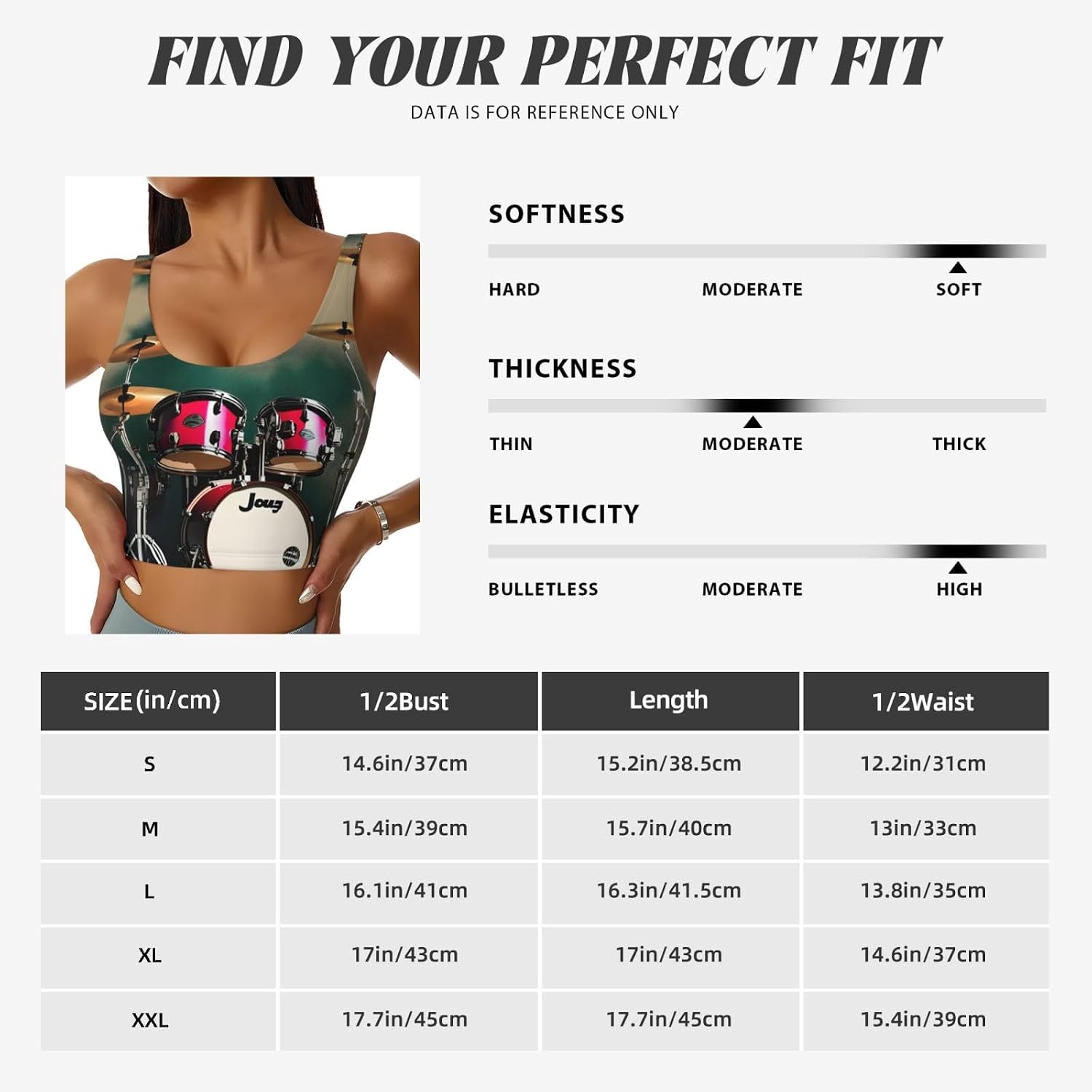 Jazz Drum Print Sports Bra for Women,Padded,Racerback,Perfect for Yoga,Workout and Running