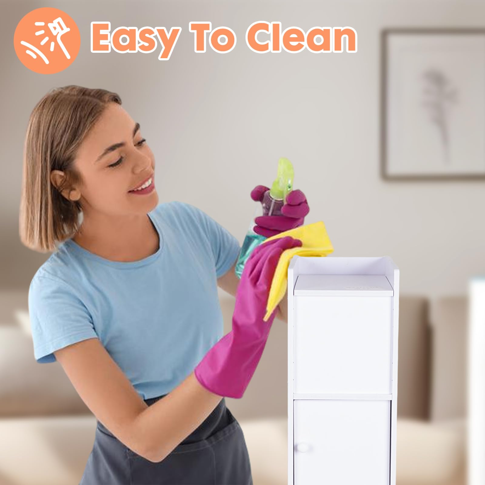 powerking Soporte para papel higiénico, pequeño armario de almacenamiento de baño blanco con puertas, armario de almacenamiento de baño delgado para espacios pequeños de esquina en el suelo