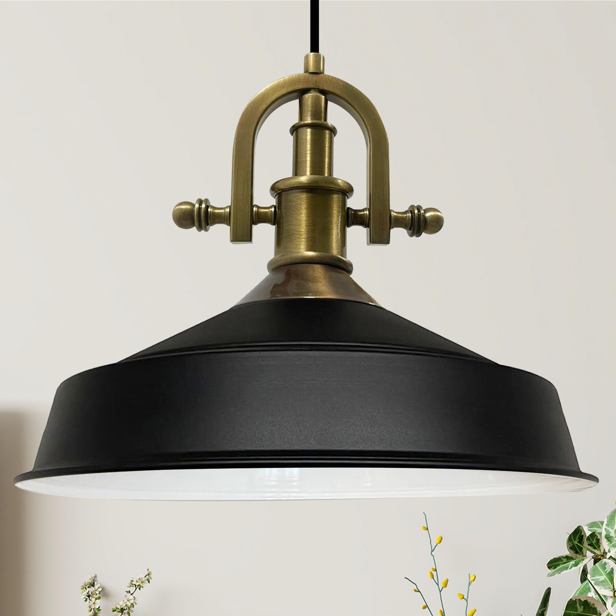 bamyum Asletl-Marina Lámpara Colgante Industrial, Pantallas de Lámpara de 40 cm, Lámpara Moderna de Metal para Isla de Cocina, Lámpara Colgante E27 para Salón y Comedor, Lámpara Colgante Negro Blanco