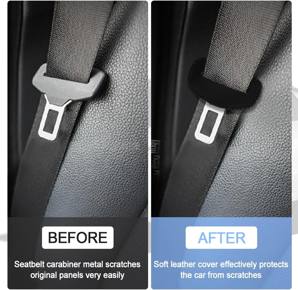 2Pcs Seat Belt Buckle Cover, Anti-Scratch Leather Car Seat Belt Silencer Clip Holster, Pure Hand Sewing Auto Seat Belt Buckle Protector, Universal Car Interior Accessories for Most Vehicles