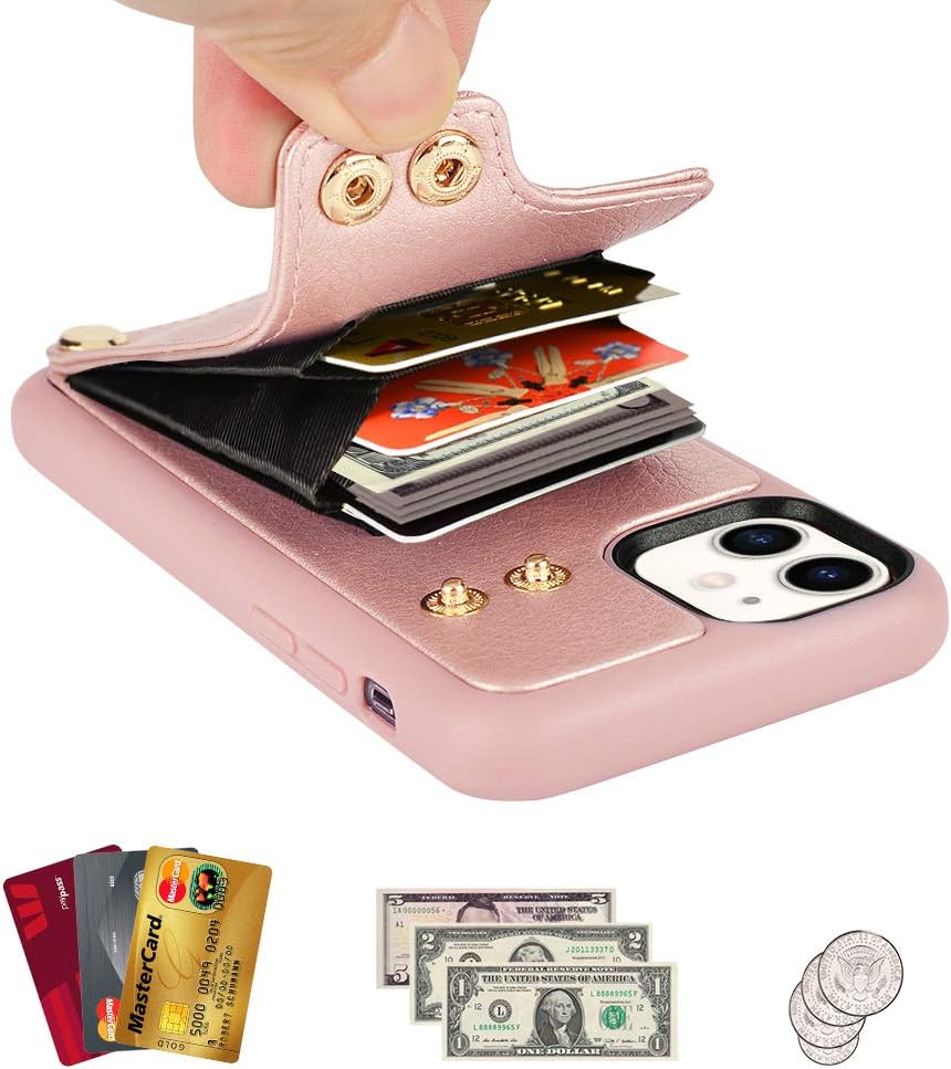 LAMEEKU Wallet Case for Apple iPhone 11 6.1 Inch, Protective Leather Cases with Credit Card Holder Slot Case Money Pocket, Shockproof Phone Cover Compatible with iPhone 11 6.1" (2019) Rose Gold …