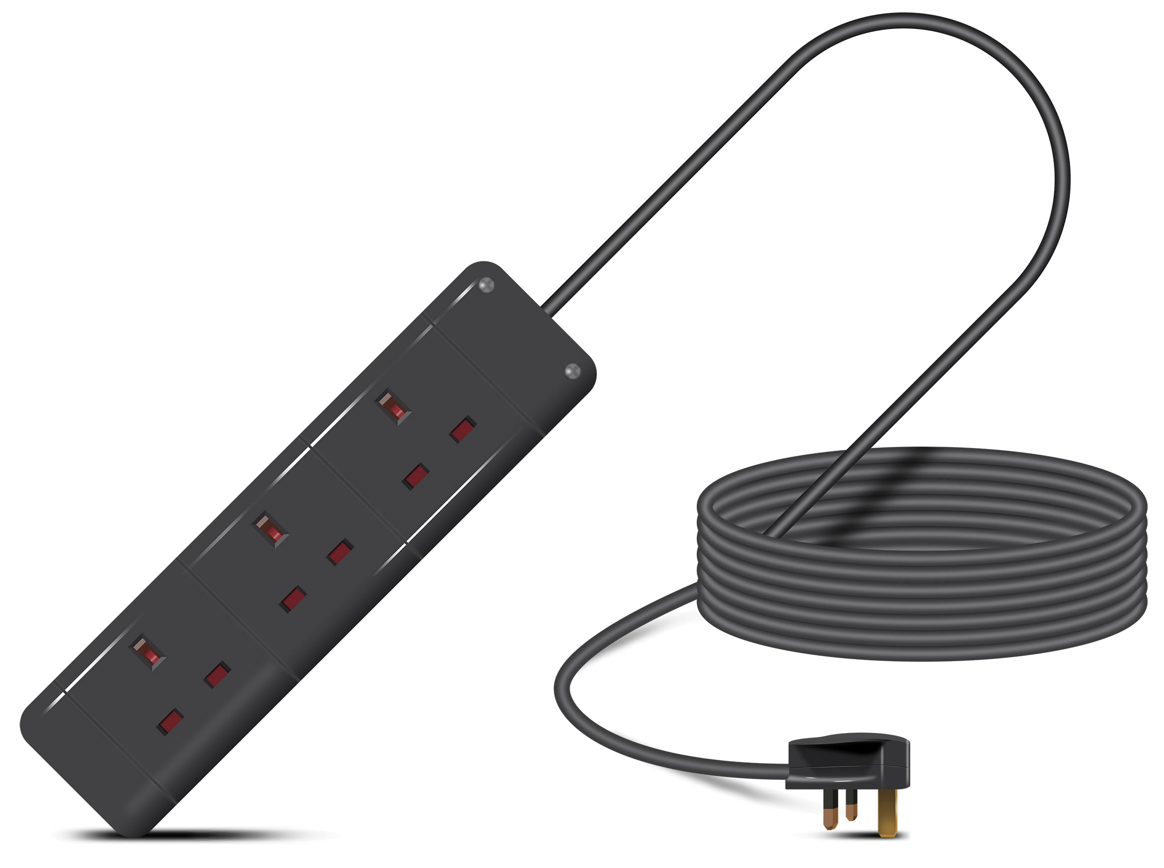 Eagle Three Gang Mains Power 13A Extension Socket to 13A UK Plug Lead Cable, British Standards BS1363 10m