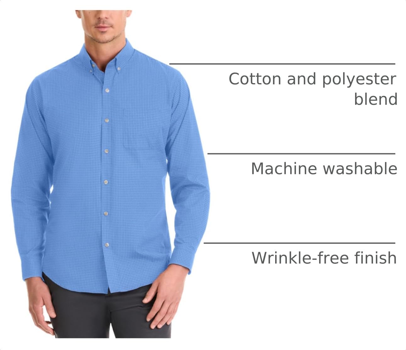 Van Heusen Men's No-Iron Long Sleeve Button Down Shirt, Comfortable Stretch Fabric