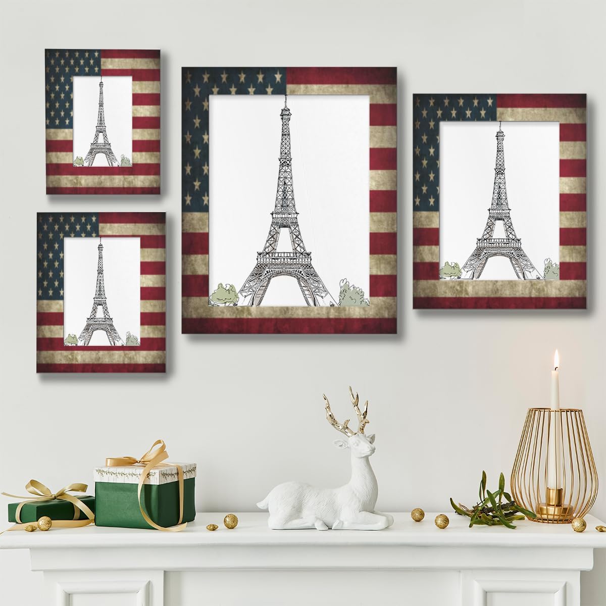 DXTKWL USA Flag Picture Frames for 8 x 10 Photo, Vintage American Wood Photo Frame with Stand Table Top Picture Frame for Wall Hanging Home Decoration Office Hotel Party