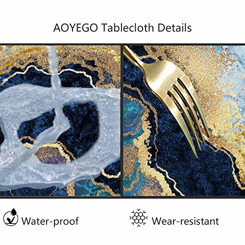 Aoyego Marble Blue Table Cloth Stone Wavy Textures Liquid Paint Gold Foil Luxury Art Round Tablecloth 60 Inch For Dining Room, Party, Banquet #TOP5