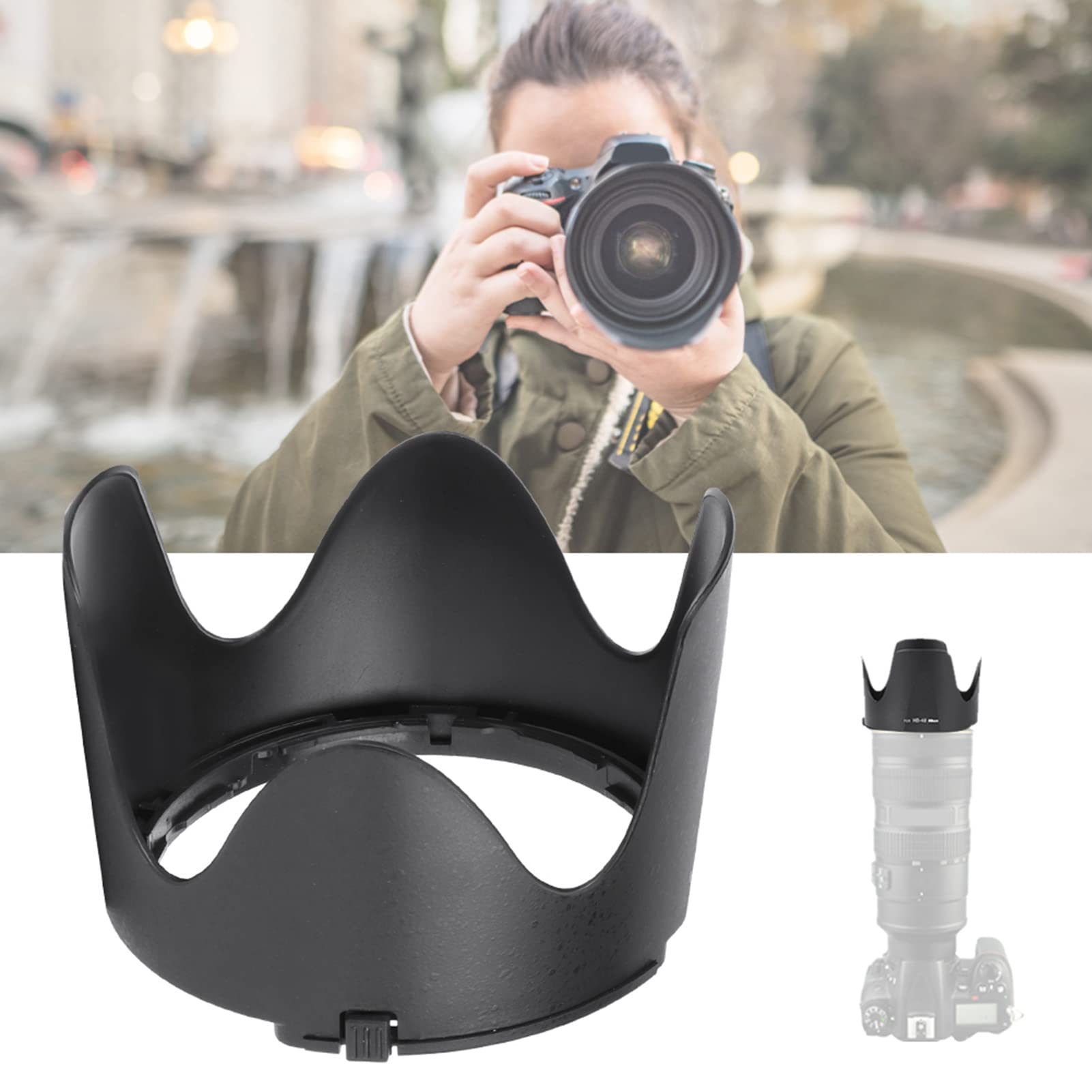 Paraluce in Plastica per Obiettivo AF - S 70-200mm F / 2.8G ED VR II, Nero, Modello HB - 48 - Protezione Contro Luce Parassita, Resistente e Durevole, Ideale per Fotografia Pro