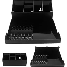 Professional Hair Stylist Storage Box, Black ABS Plastic, Multi-Compartment Organizer with Clipper Holders, Salon Tools Tray Case for Barber Accessories