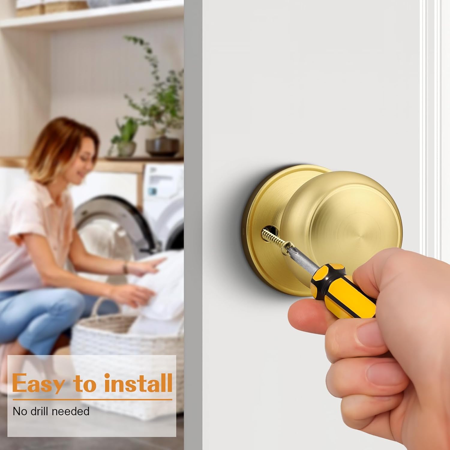 Probrico 4 Gold Dummy Door Knobs and 6 Closet Door Knobs Bundle Set, Brushed Gold Interior Door Knobs for Pantry Hallway