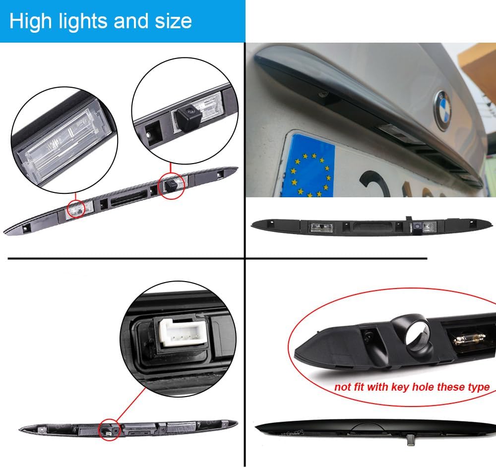 HD trunk handle reversing camera Color camera parking camera reartraction system parking aid replacement for BMW X5 E53 3.0d 3.4i 4.6is 4.8is （Oe No.51137170676/51137170965）