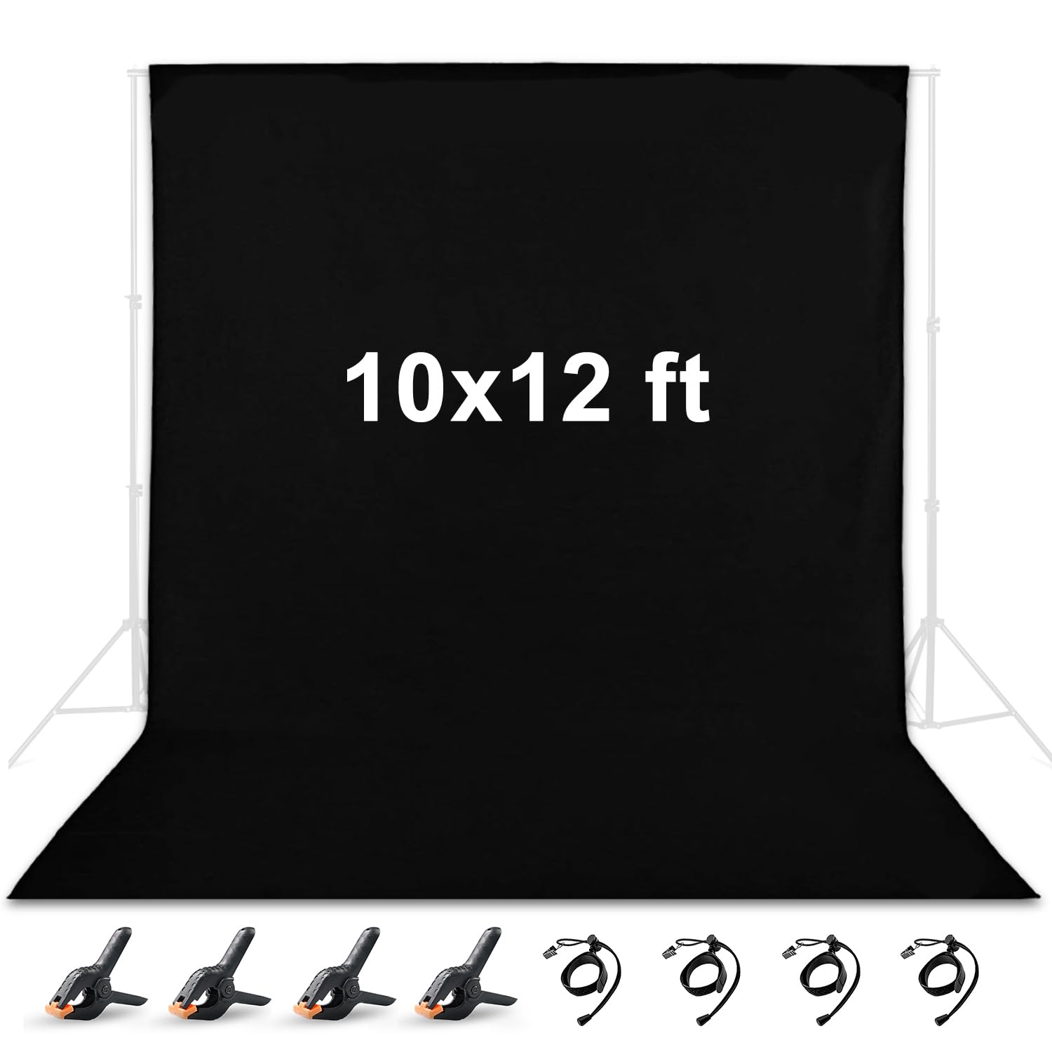 Mountdog 10 x 12ft / 3x3.6M Photography Backdrop Background, Polyester Fabric Black Backdrop Background for Photography Video Studio with 4 Backdrop Clips and 4 Spring Clamps