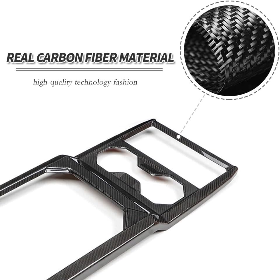 Dry Carbon Fiber Interior Accessories for Tesla Cybertruck 2024-2025 Central Control Cup Holder Wireless Charging Slot Frame Trim Panel (Black Carbon)
