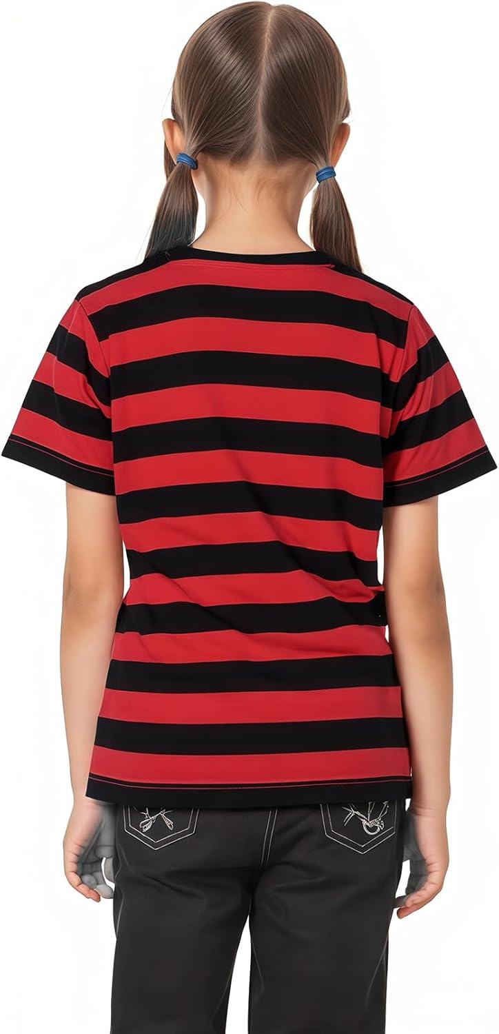 Kids Striped T-Shirt,Short Sleeve,Crew Neck,Boy Girls Summer Tee Top Halloween Costumes 3-12 Years - Image 3