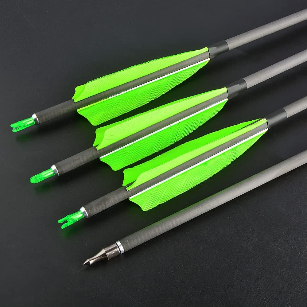 ZSHJGJR 34” Archery Carbon Arrows Hunting Arrows with 4” Turkey Feathers Targeting Practice Arrows Spine 400 for Compound & Recurve & Traditional Bow 6/12pcs