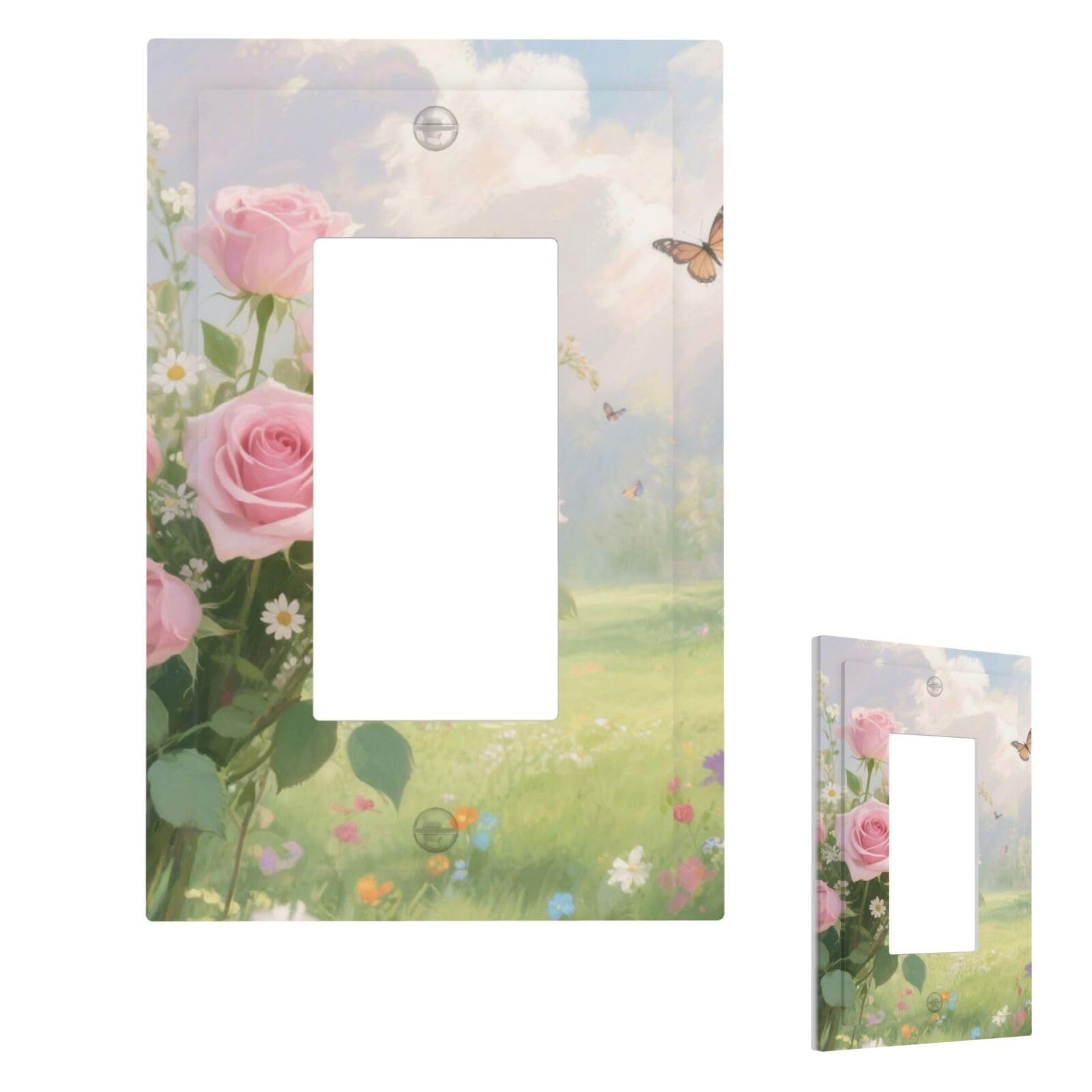 Rose Wall Plate Cover Modern Decorative 1 Gang Light Switch Cover Unbreakable Receptacle Outlet Covers For Living Room Bedroom Home Decor 1 Gang
