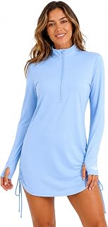 Palmyth Women's UPF 50+ Sun Protection Coverup Dress for Fishing | Fishing Thumb Holes, Long Sleeves, Half Zip, Side Drawcord, Quick Dry Lightweight, Beach Swim Boating Daily Wear