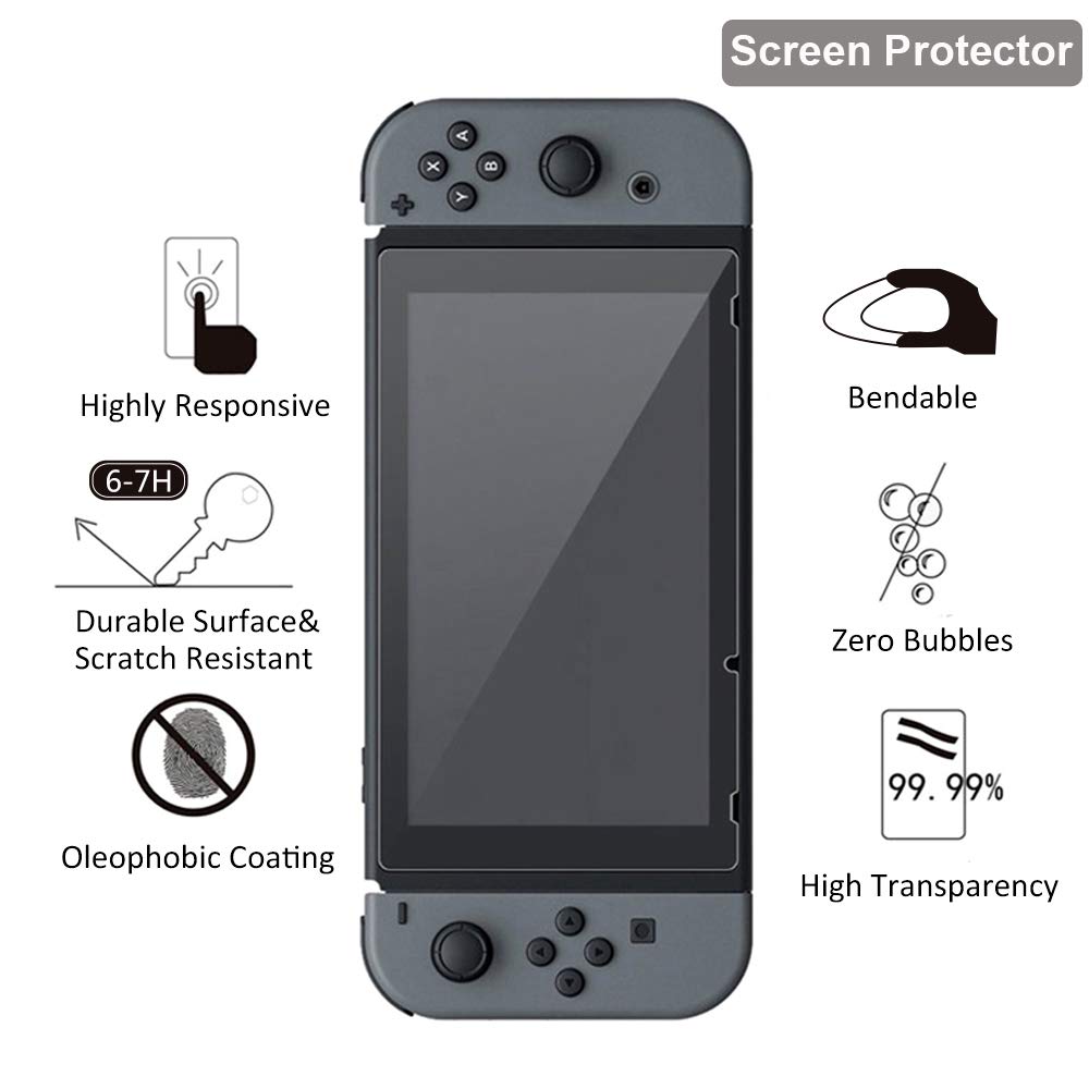 Nintendo Switch Case with Accessories Bundle Include Protective Case, Play Stand, Screen Protector, 4 Packs Joy-con Thumb Grip Caps & Strap(13 in 1 )