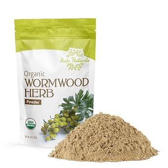 Halo Naturals Organic Wormwood Herb Powder, 4 Ounces Artemisia absinthium USDA Certified | Resealable Pouch| Packaged in The USA