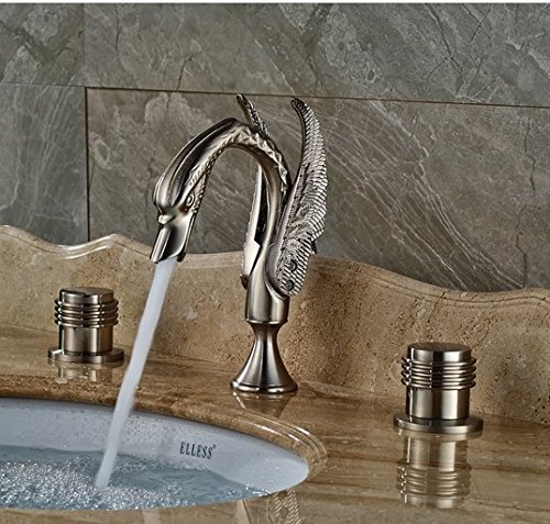 Gowe Swan Style Largement de salle de bain Lavabo Robinet Montage Bord double poignée mitigeurs Nickel brossé Finition