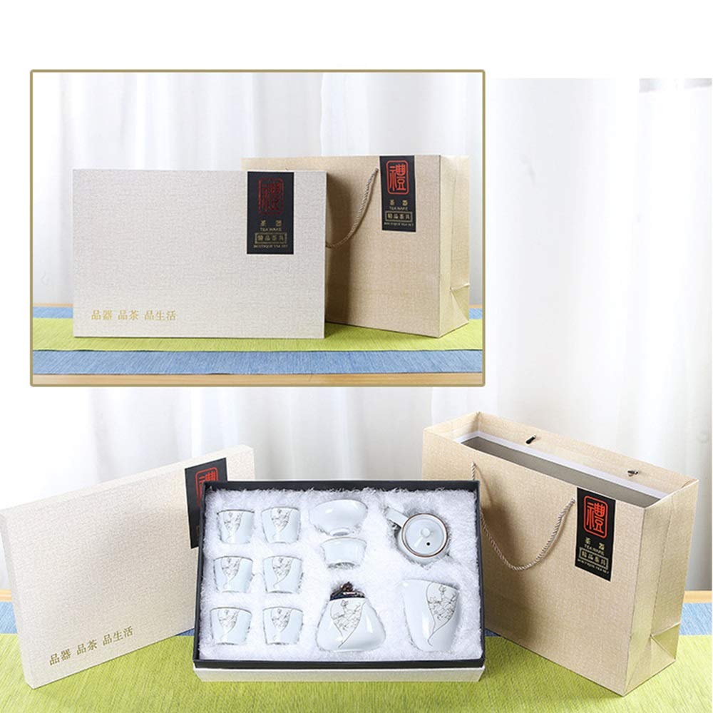 Service à thé, Service à thé en Soie, Coffret Cadeau d'affaires Haut de Gamme, Service à thé Complet, Service à thé en Porcelaine Blanche Dehua, Service à thé (Couleur : C) (A) (B) Decoration
