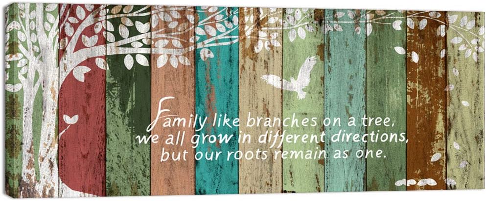 WELMECO Sweet Home Canvas Wall Art Family Tree Quote Canvas Prints Love Family Poster on Rustic Wooden Background Texture Canvas Wall Decoration Gallery Wrapped Ready to Hang for Living Room Bedroom