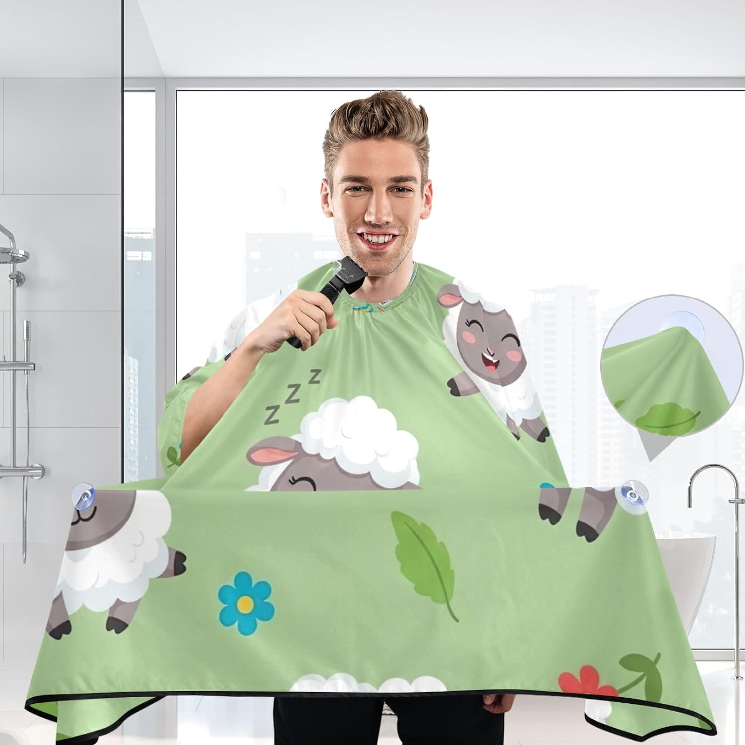 Cute Cartoon Sheep Haircutting Cape Hair Dye Gown, 64.9 in x 55.1 in Makeup Capes Clients