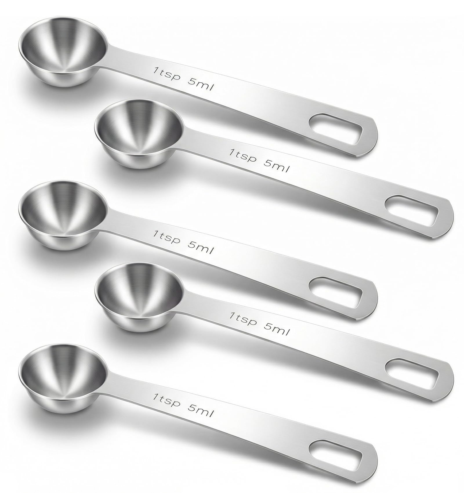5PCS Teaspoon Measuring Spoons, 4.72 inch Stainless Steel 5ml Spoon Set for Kitchen Ingredients (Silver, 5ml)