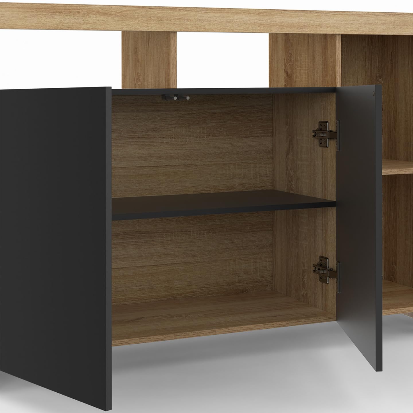 IDMarket - Credenza MALO 110 cm con legno effetto faggio e ante nere