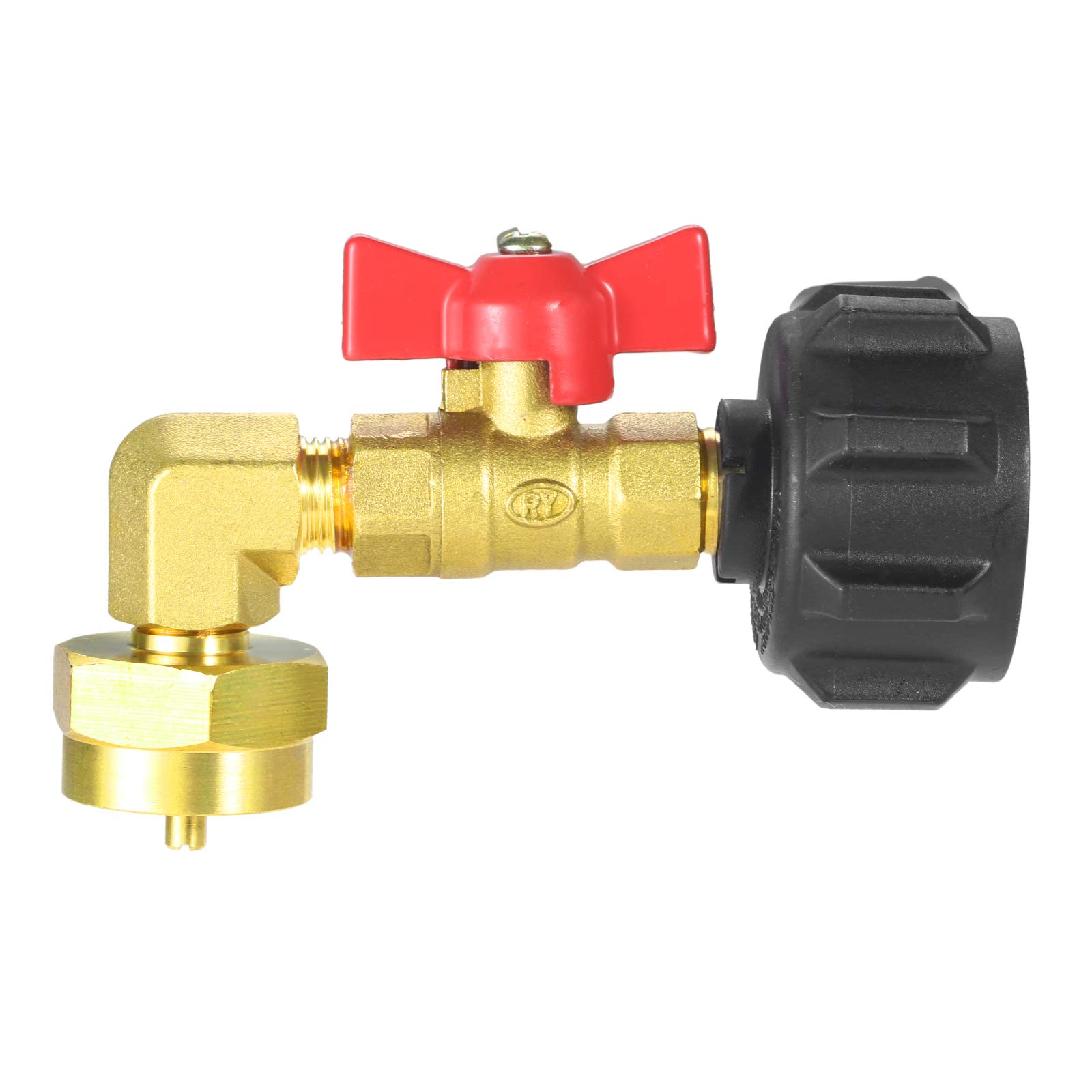DRELD QCC1 Propane Refill Elbow Adapter with ON/Off Control Valve, 90 Degrees Propane Refill Pressure Adapter for Camping Grill 1LB Bottle Tank 20~40LBS Cylinder