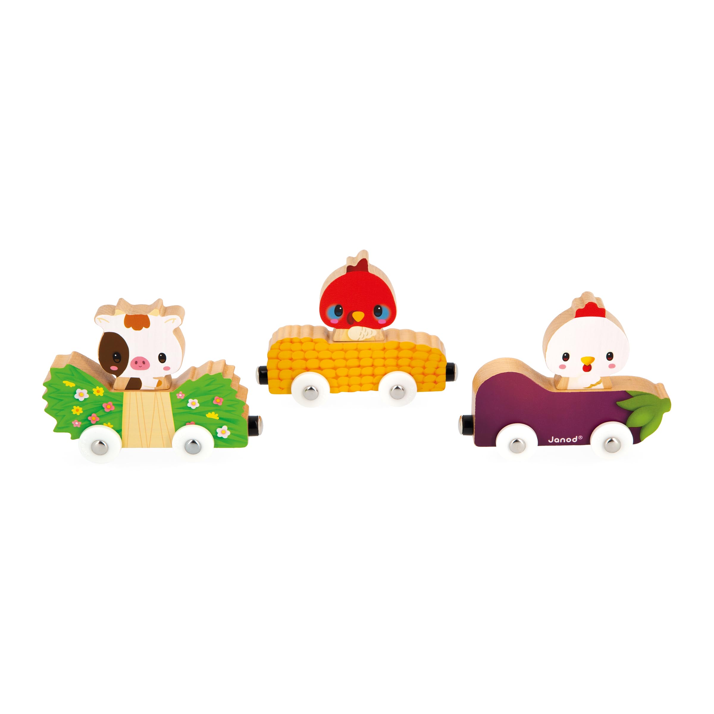 Janod - Magnetic Farm Animals - Early-Learning Toy - 3 Vehicles + 3 Animals in Wood - Develops Dexterity - FSC Wood Game - 18 Months +, J03316 - Image 3