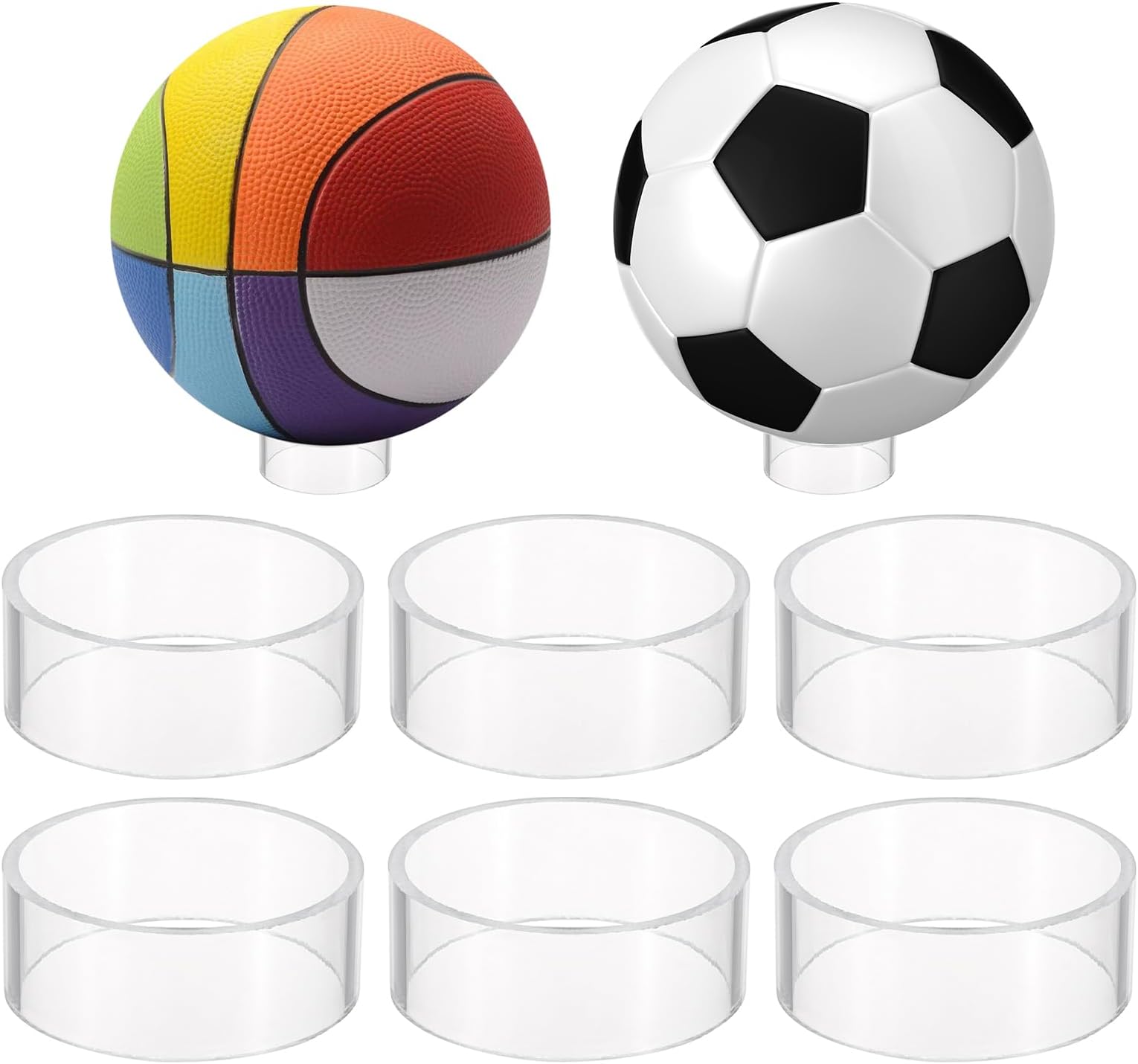 JUXYES Pack of 6 Sphere Display Stand, Clear Sphere Holder Small Plastic Display Stands Round Display Easel Stands for Basketball, Volleyball, Soccer, Softball, Crystal Balls, Spheres, Collections
